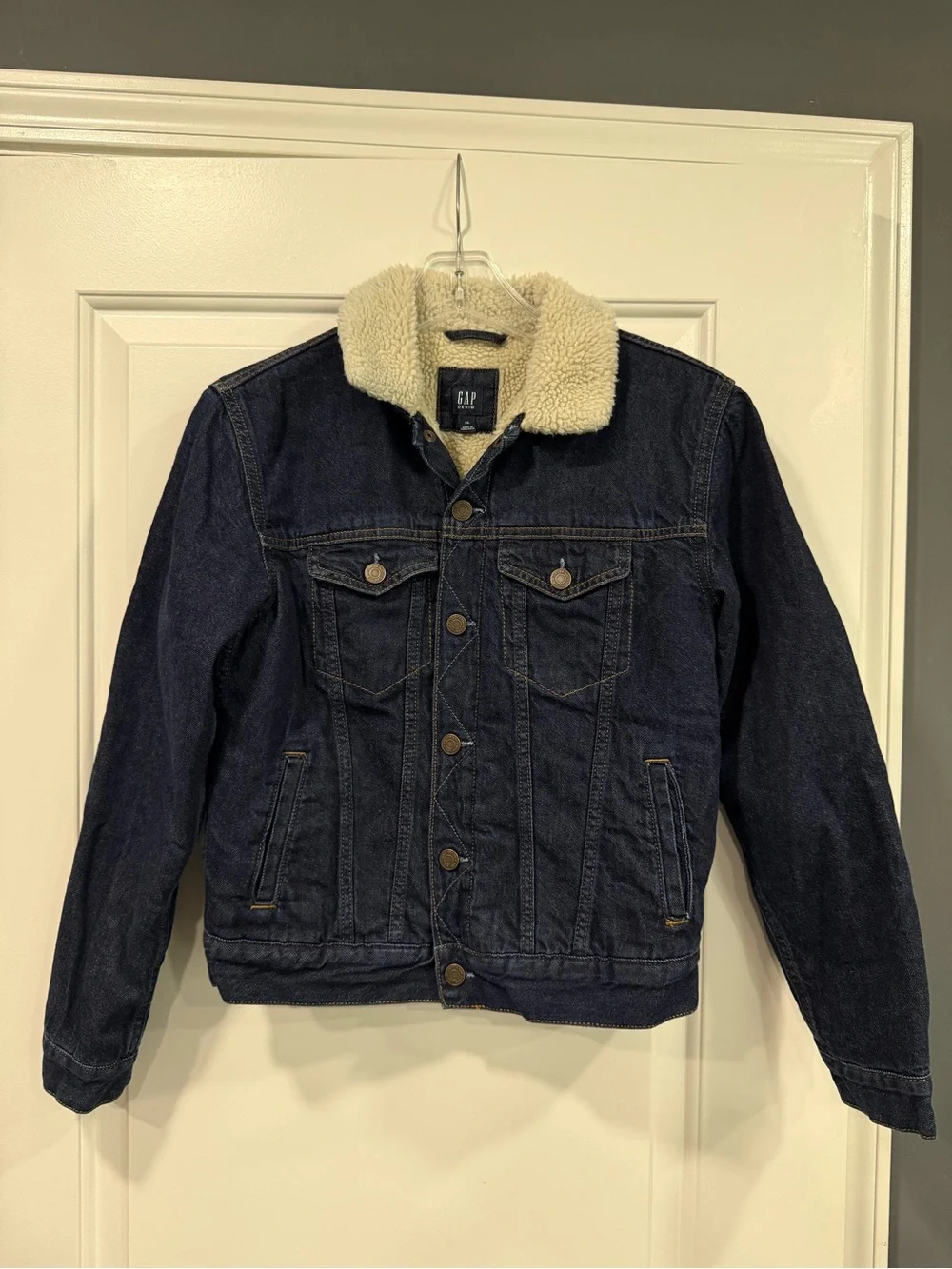 GAP Boy’s Dark Blue Denim Jacket with Cream Sherpa Collar